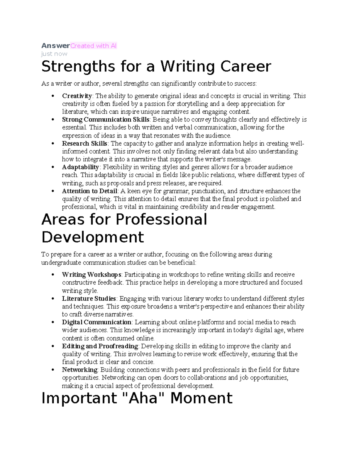 Strengths for a Writing Career: Key Skills & Development Areas - Studocu