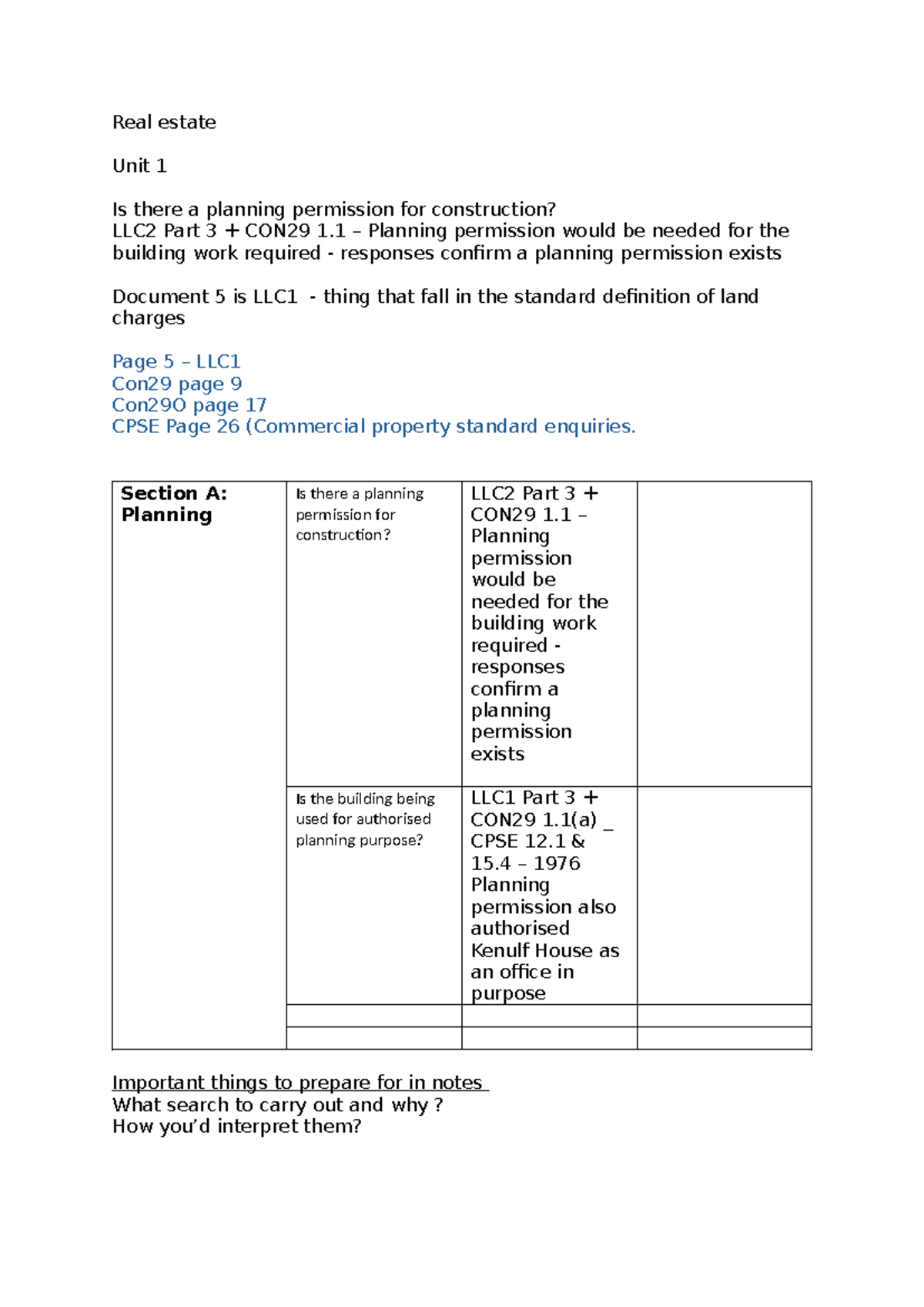 LLC2 Unit 4 - Planning Permission & Searches Overview - Studocu