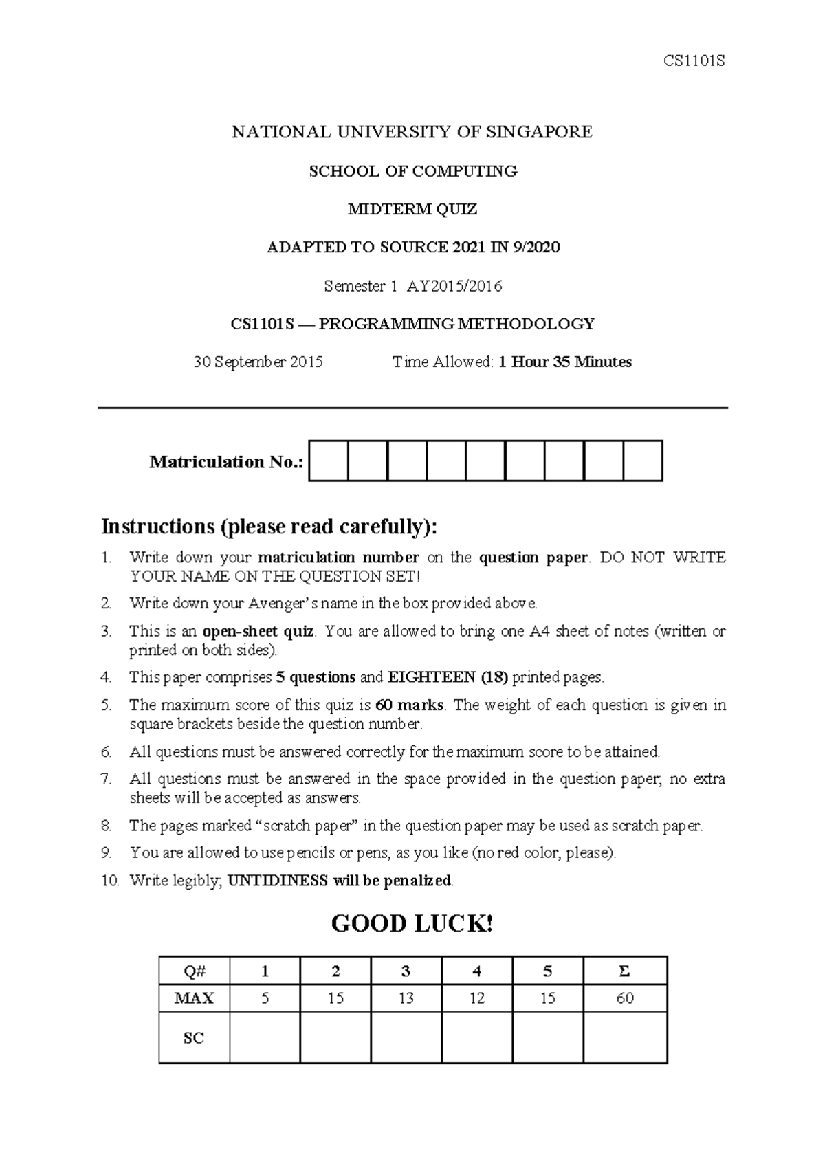 CS1101S Midterm Quiz Notes - Programming Methodology 2015 - Studocu