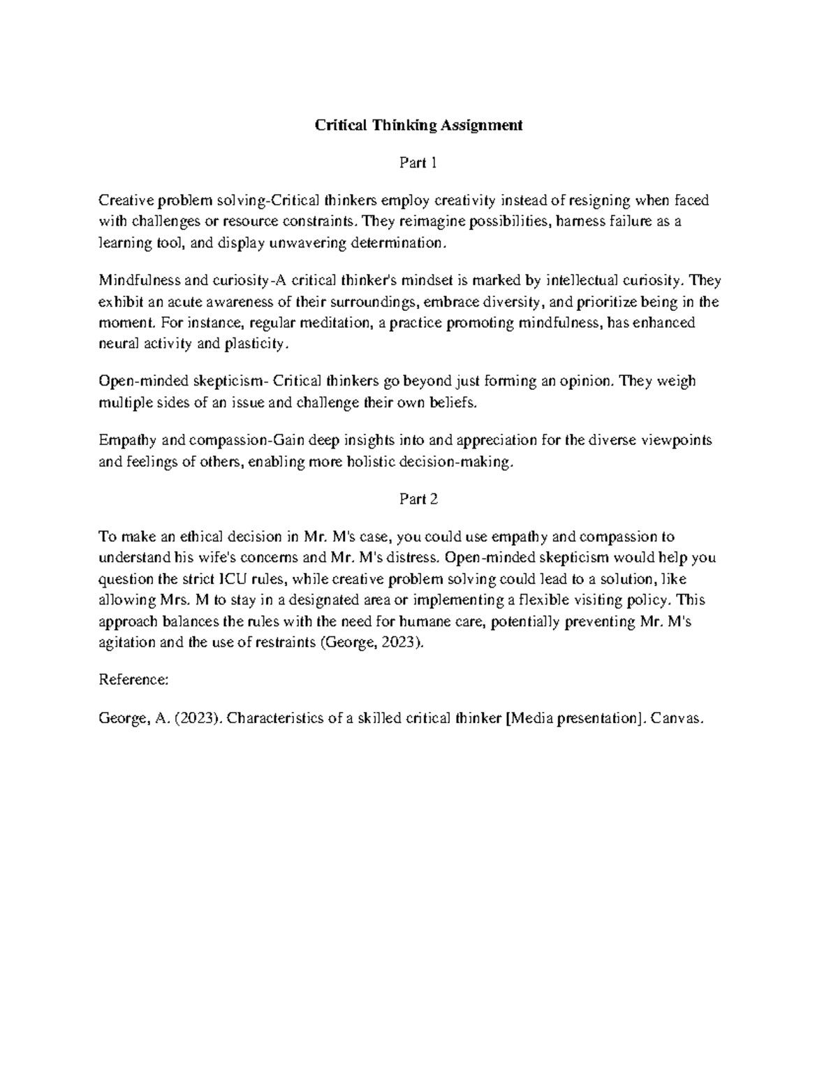 Critical Thinking Assignment - Ethics in Decision Making - Studocu