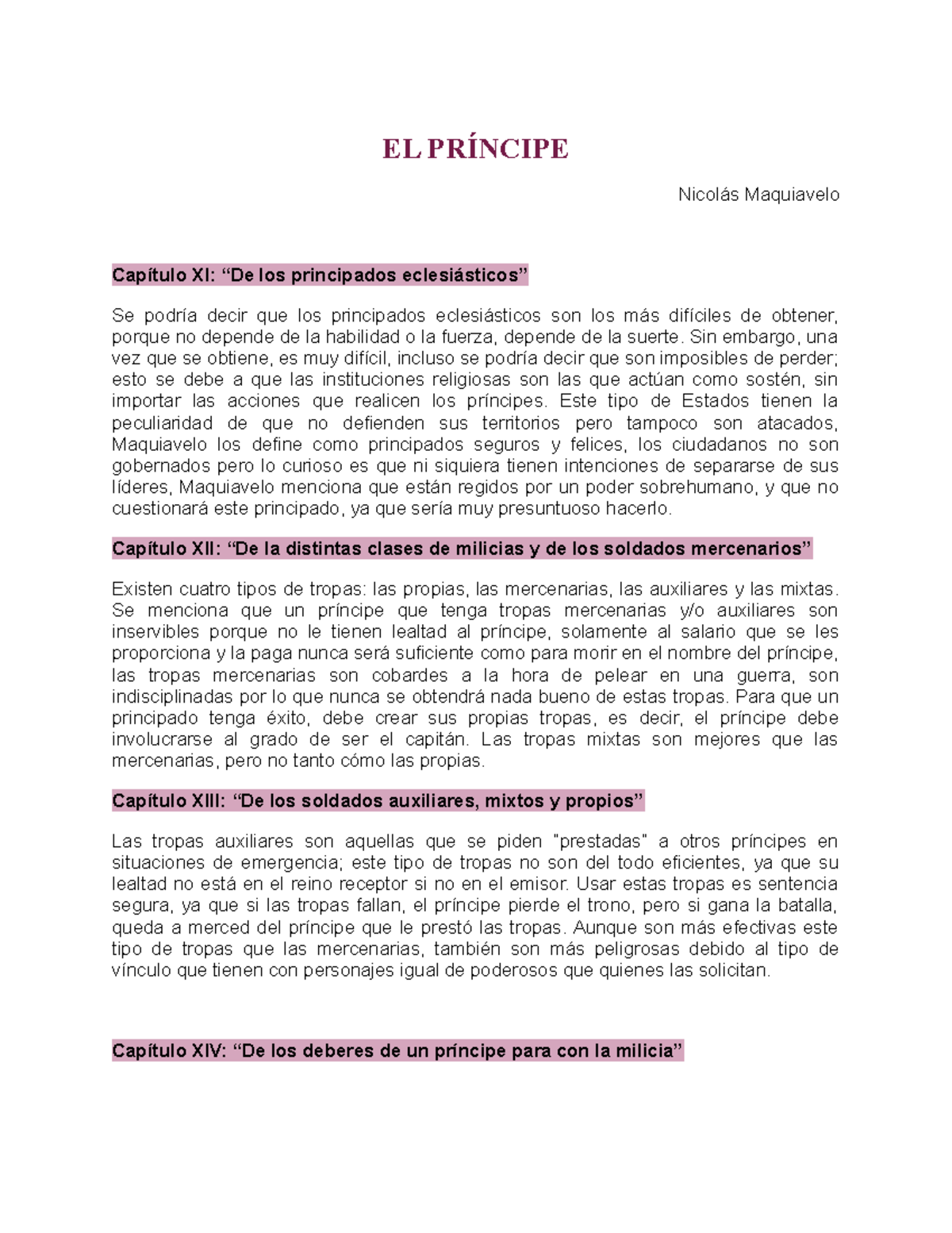 EL Príncip 2 - EL PRÍNCIPE Nicolás Maquiavelo Capítulo XI: “De los ...