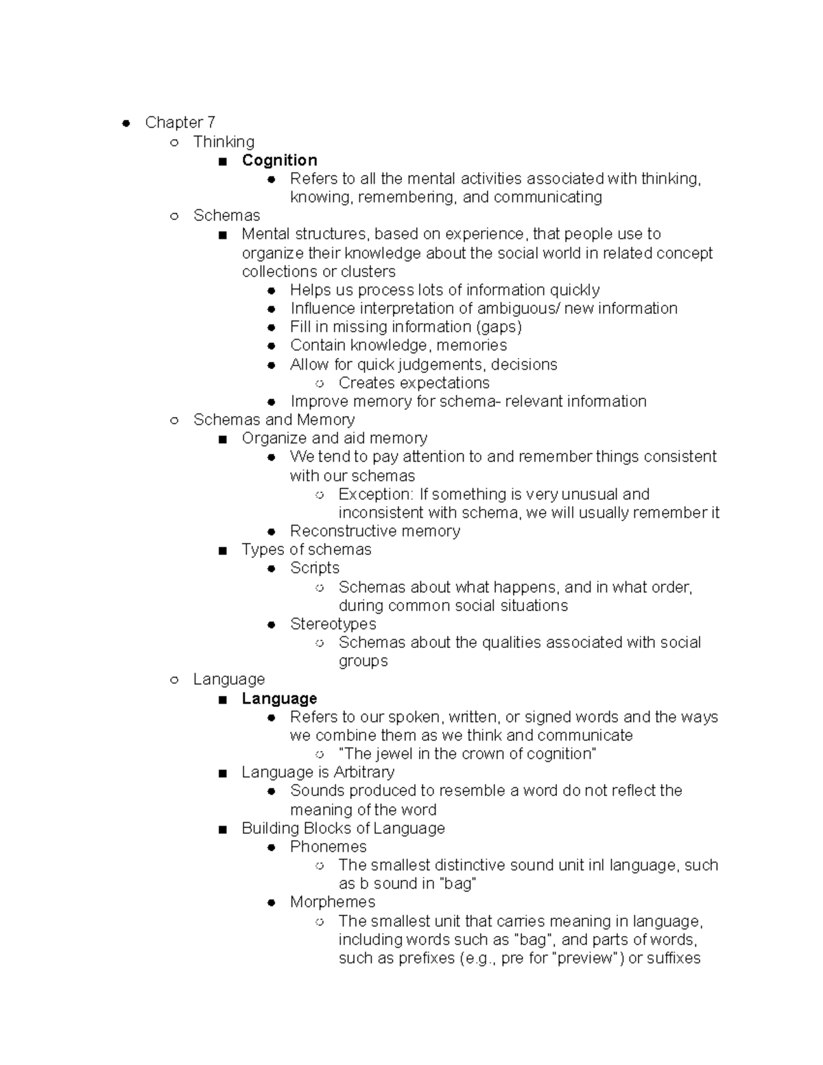 PSY 101 Chapter 7 Notes: Understanding Thinking & Language - Studocu