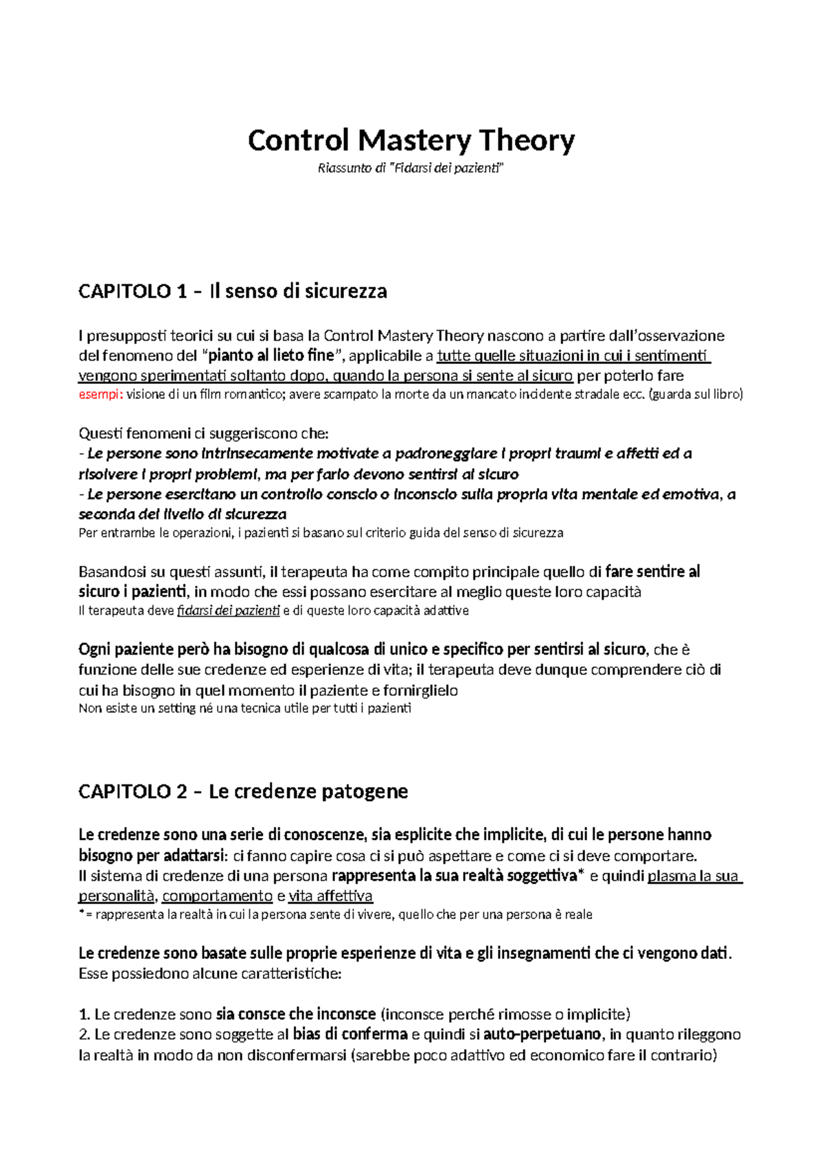 Control Mastery Theory: Riassunto Capitoli 1-9 e Analisi dei Pazienti ...