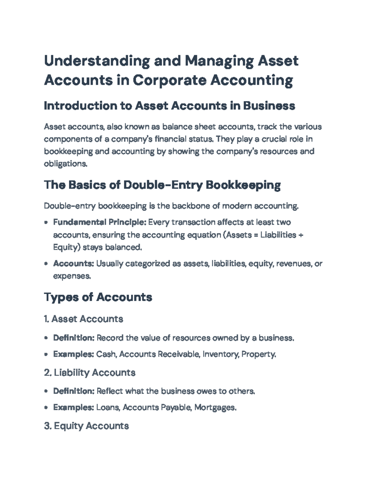 Management of Asset Accounts in Corporate Accounting (ACCT101 Final ...