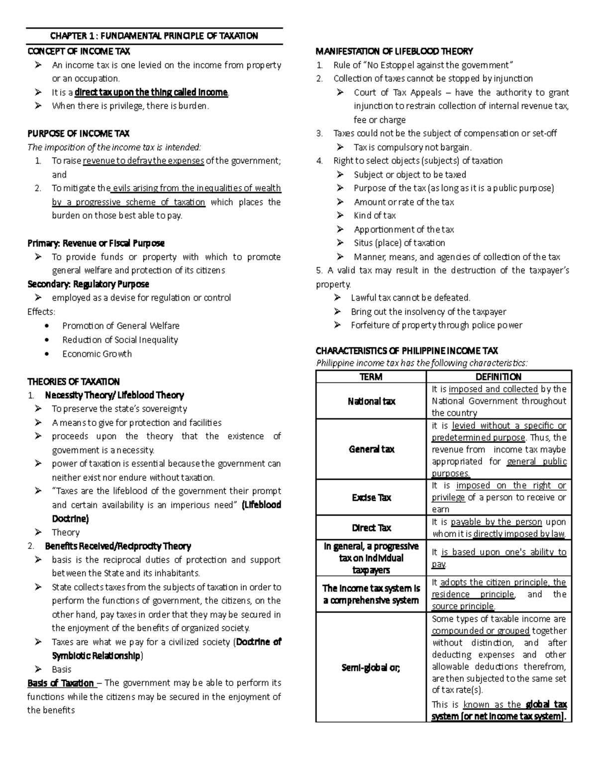 Tax-notes-edited - ... - CHAPTER 1 : FUNDAMENTAL PRINCIPLE OF TAXATION ...