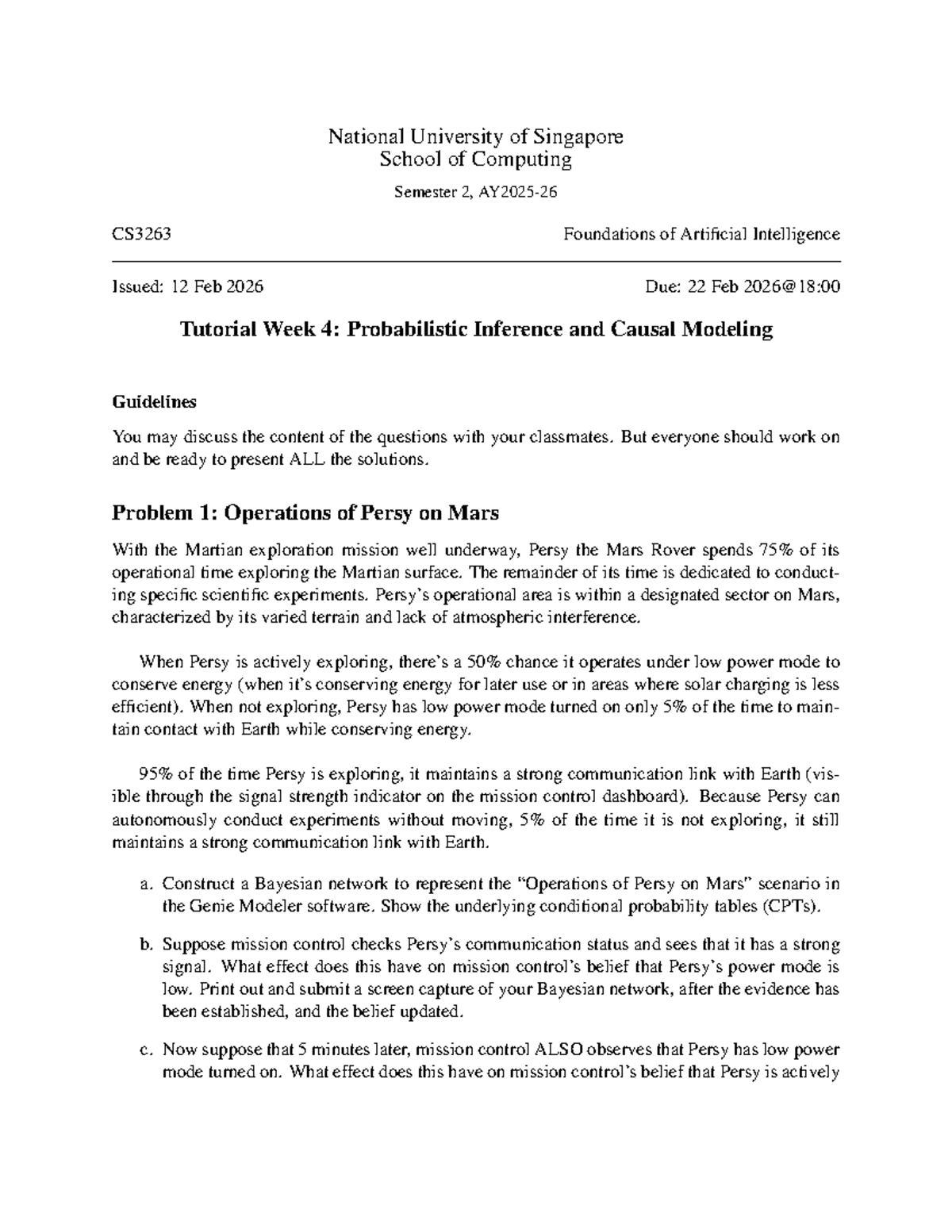 CS3263 Tutorial Week 4: Probabilistic Inference & Causal Modeling - Studocu