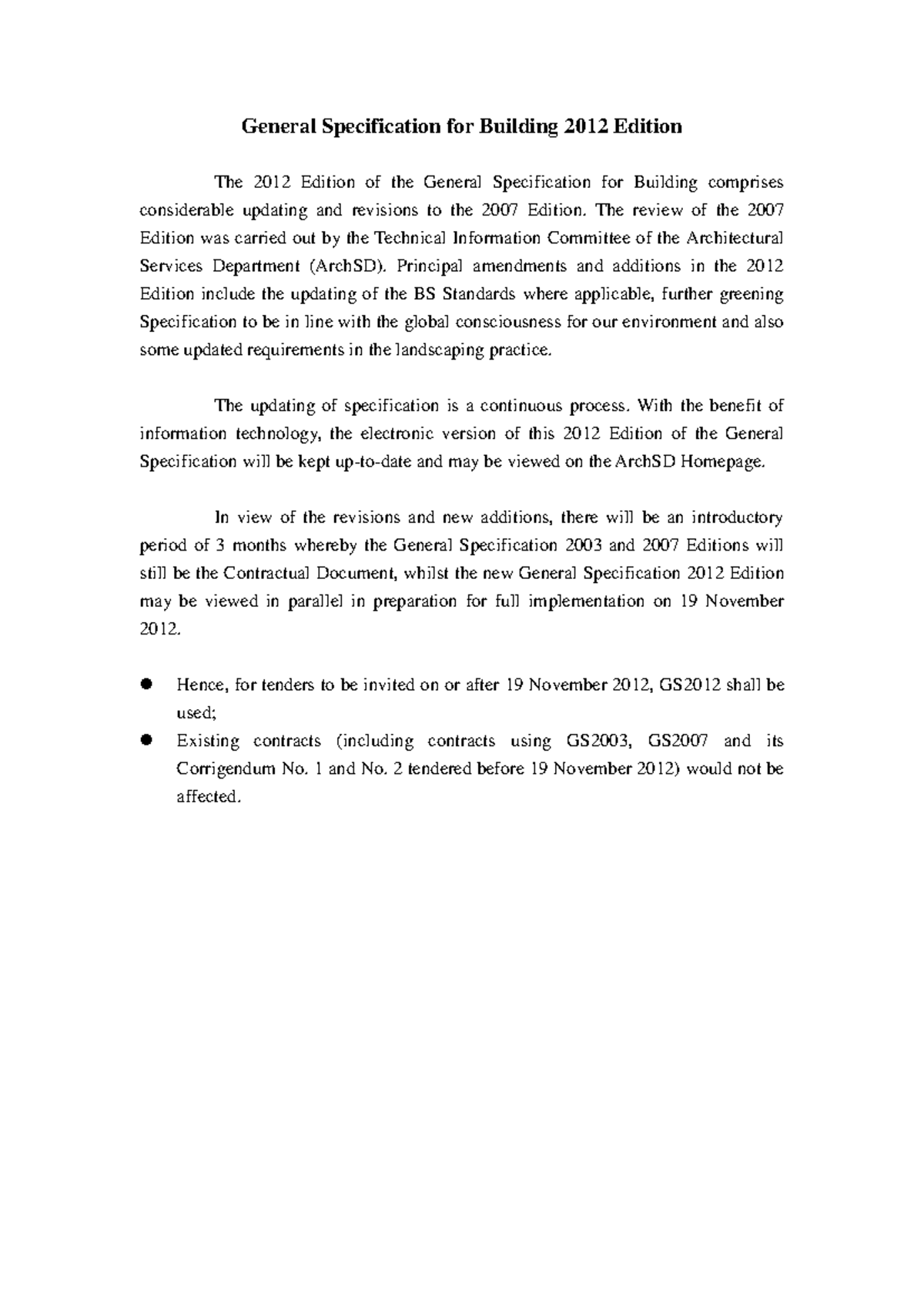 General Specification for Building 2012 Edition: Major Changes Summary ...