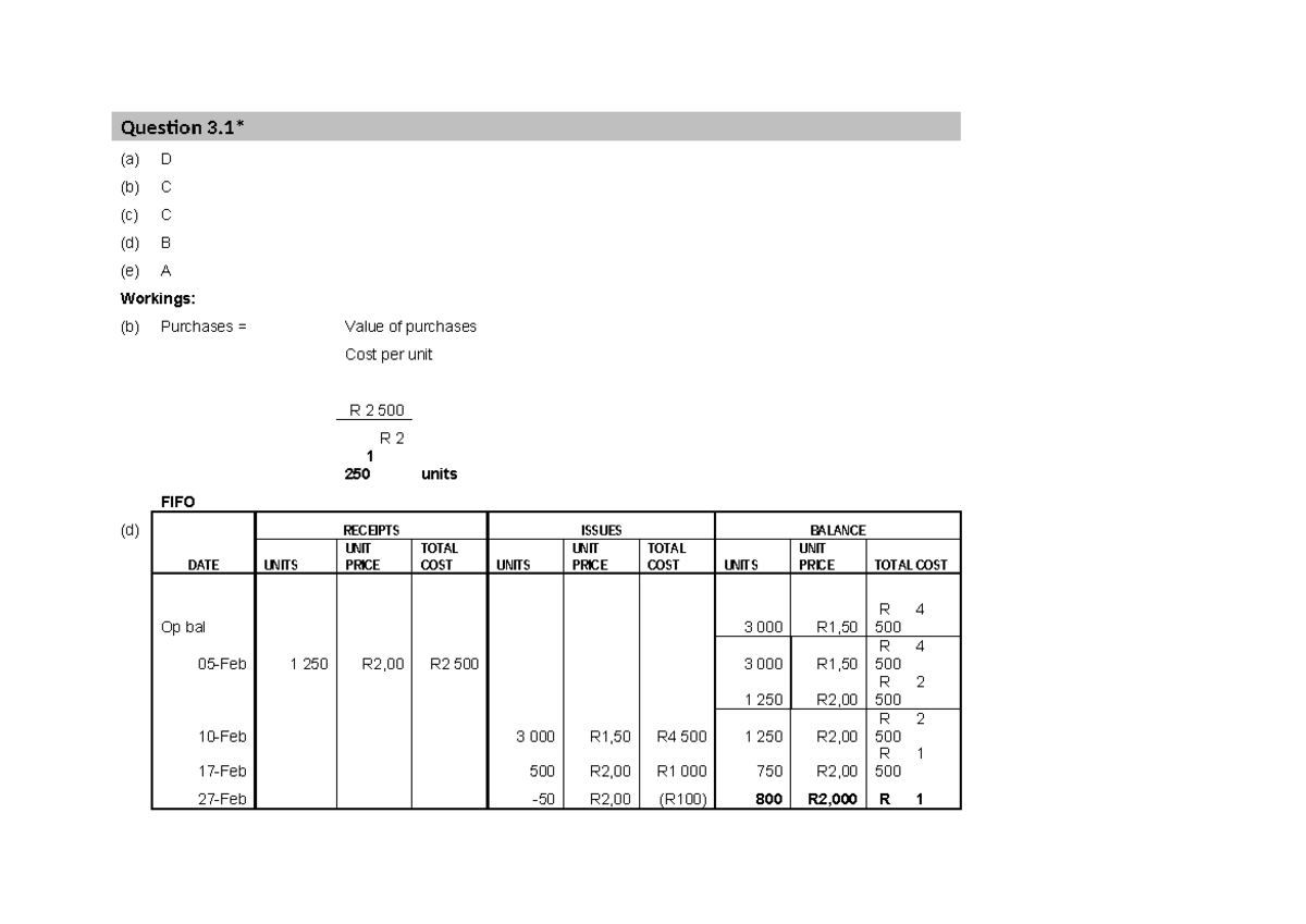 Solutions to exercises 3: FIFO and WAM inventory calculations - Studocu