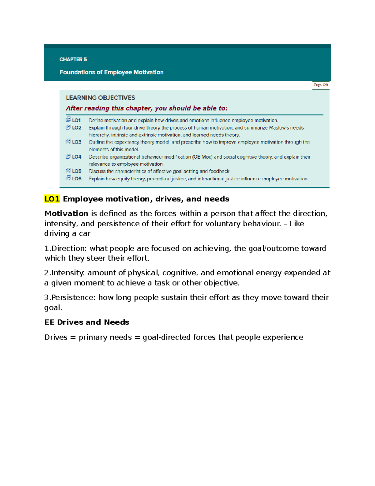 CH5 - Employee Motivation, Drives, and Theories Notes - Studocu