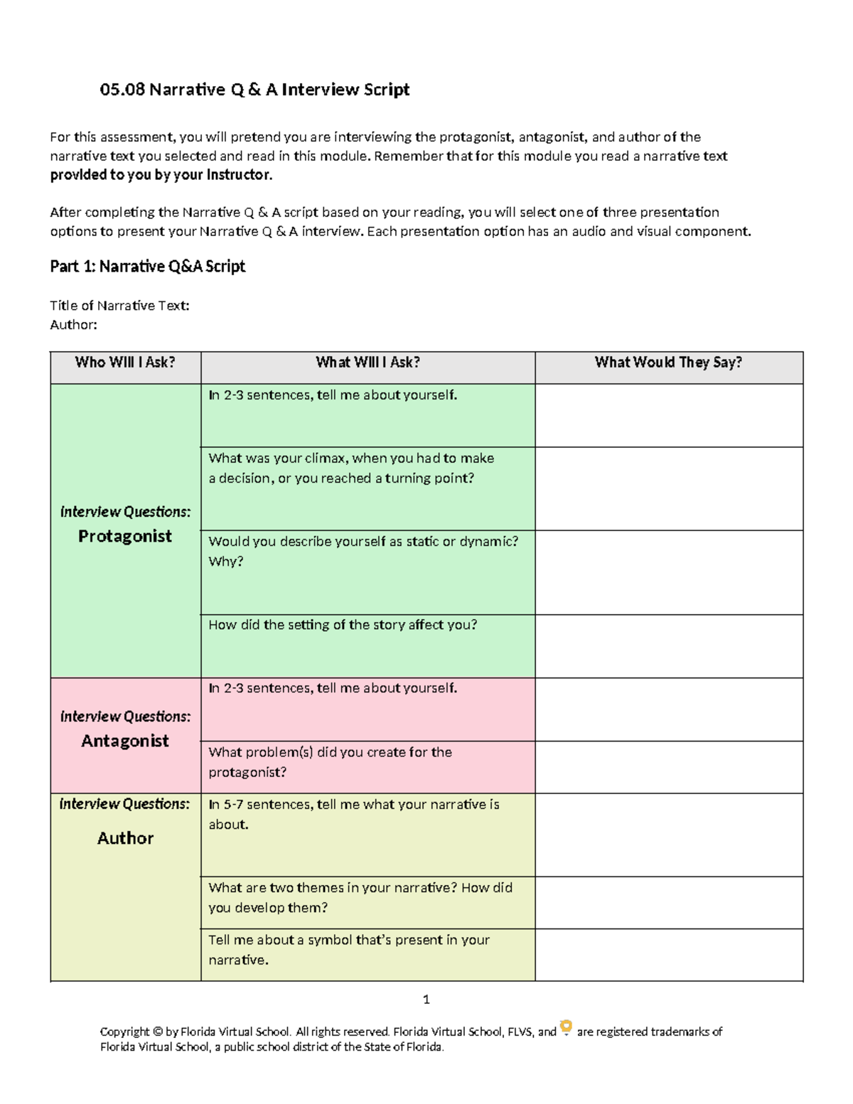 05.08 Narrative Q&A Interview Script for Module Assessment - Studocu