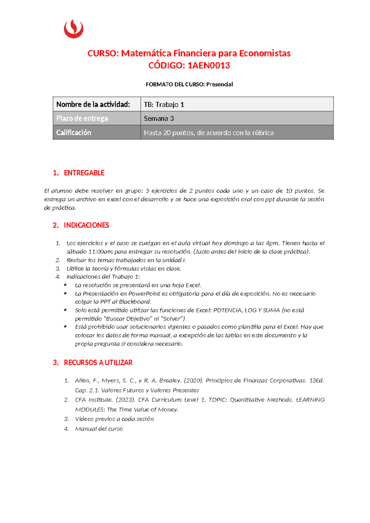 Tarea Académica 1 (TB1) - Matemática Financiera para Economistas ...