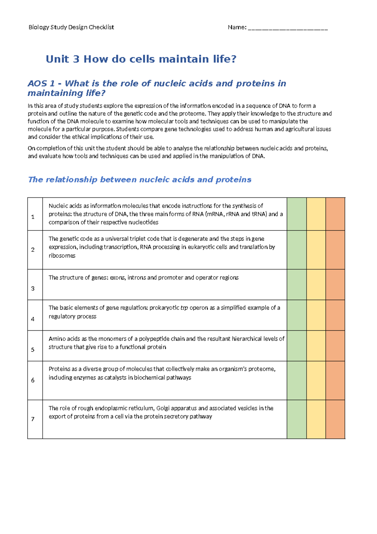 Unit 3 & 4 Biology Study Checklist (2022-2026) - Studocu
