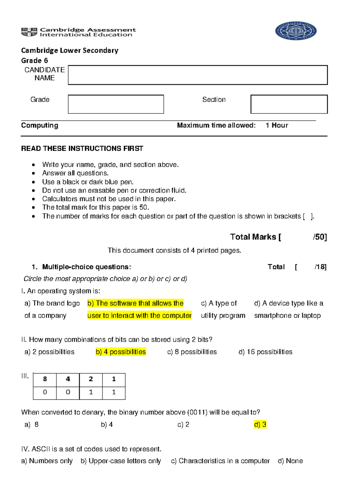 6.1 Computing MS Term 1 Exam Review for Grade 6 (2022-2023) - Studocu