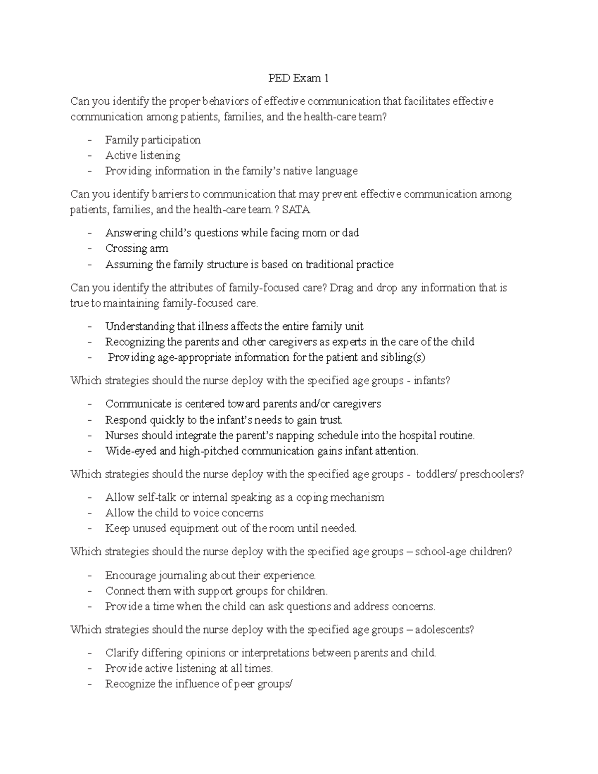 NUR 336 Pediatric Health Theory Exam 1 Study Guide - Studocu