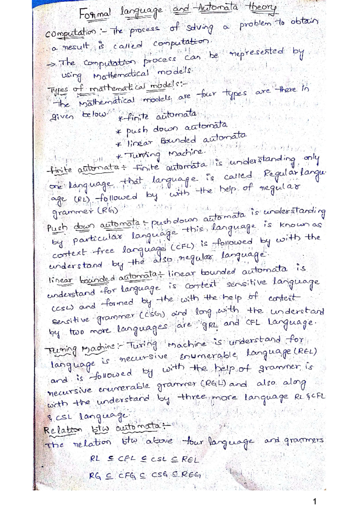 R20 FLAT-UNIT-1 - this is the notes of the unit 1 - Formal Languages ...