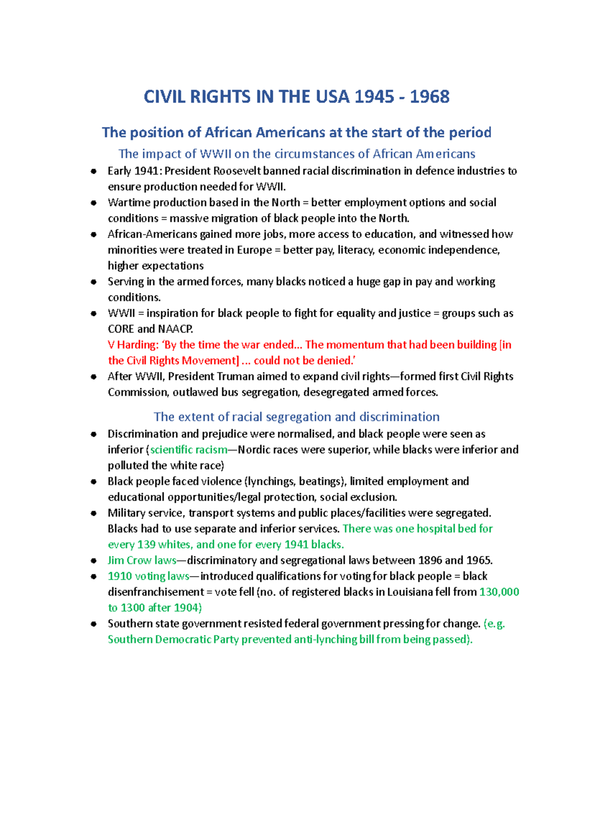 CIVIL RIGHTS IN THE USA 1945-1968: Key Events and Movements Notes - Studocu
