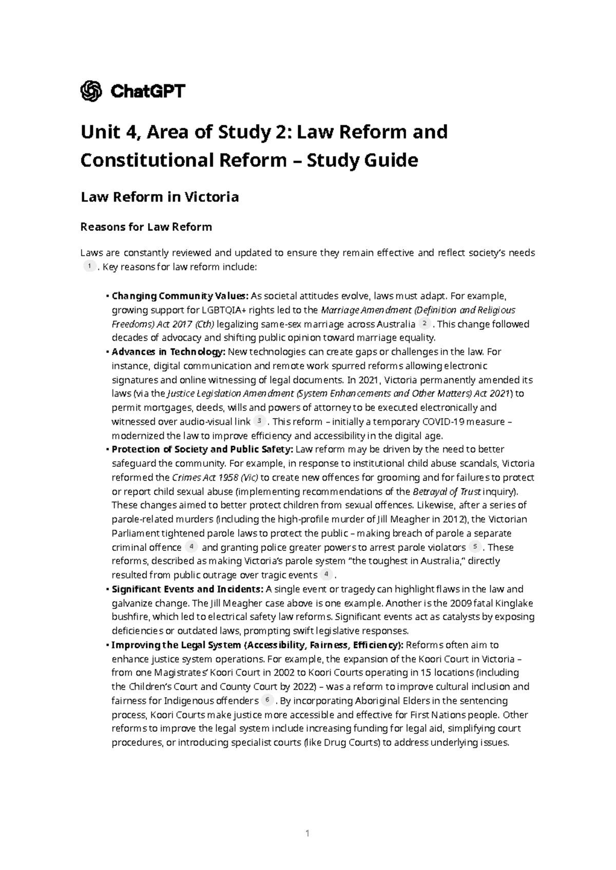 Unit 4, Area of Study 2: Law Reform & Constitutional Reform Study Guide ...