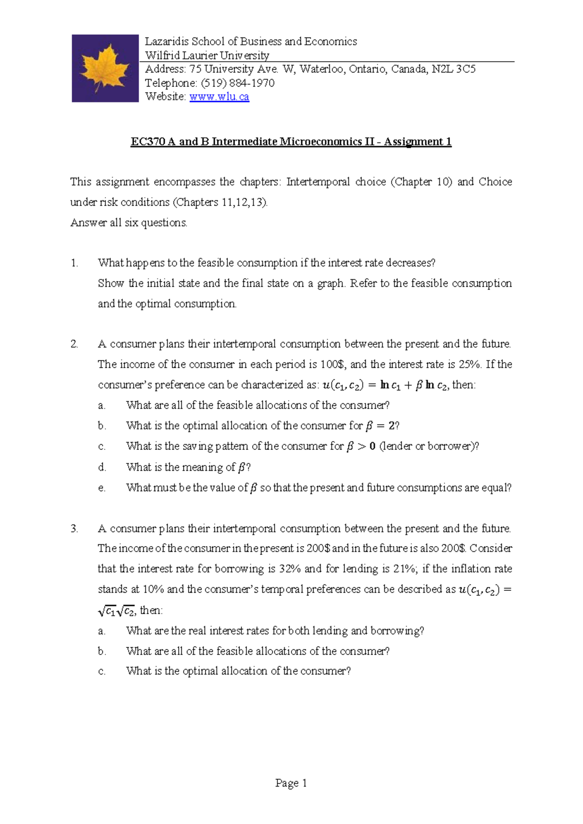 EC370 A and B Intermediate Microeconomics II - Assignment 1 Analysis ...
