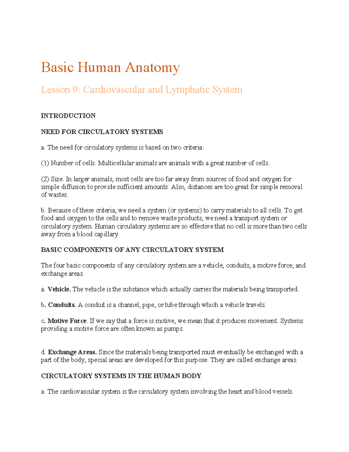 Human Anatomy Lesson 9: Cardiovascular and Lymphatic Systems - Studocu