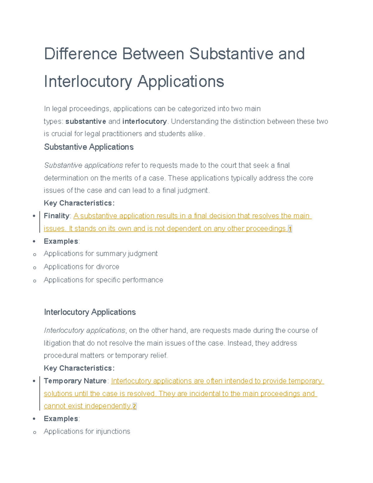 Substantive vs Interlocutory Applications: Key Legal Distinctions - Studocu