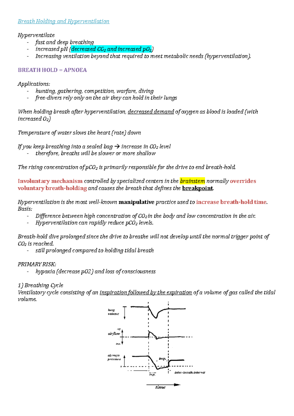 Lecture Notes: Breath Holding and Hyperventilation Overview - Studocu
