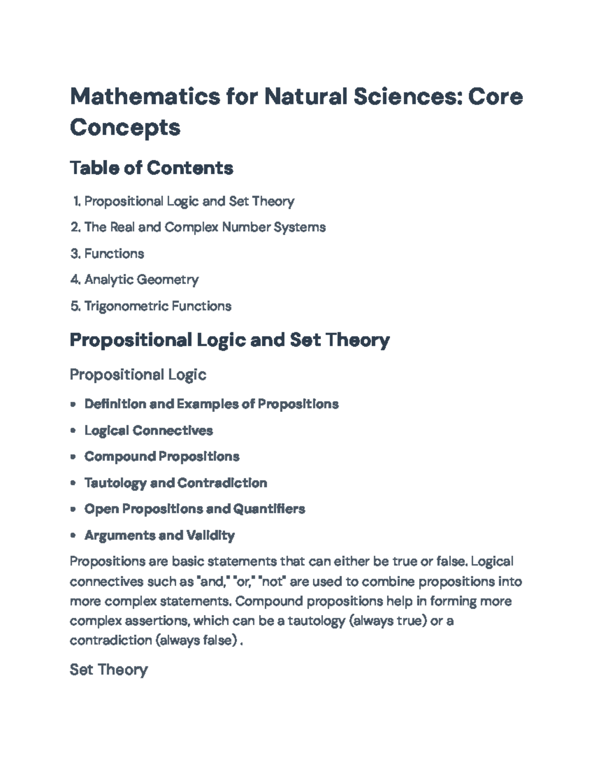 Mathematics for Natural Sciences: Core Concepts Overview - Mathematics ...