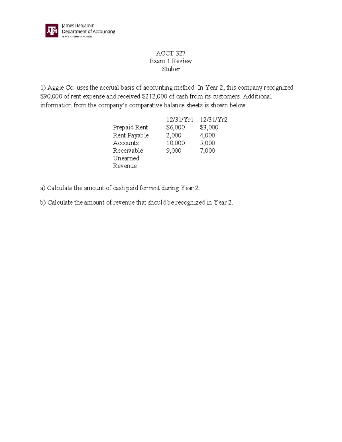 ACCT 327 Exam 1 Review Qs on Accrual Accounting & Statements - Studocu