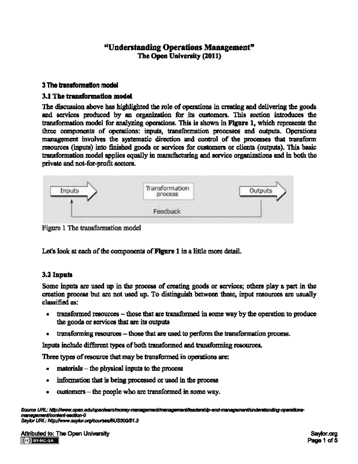 Operations Management: The Transformation Model (OU 2011) - Studocu