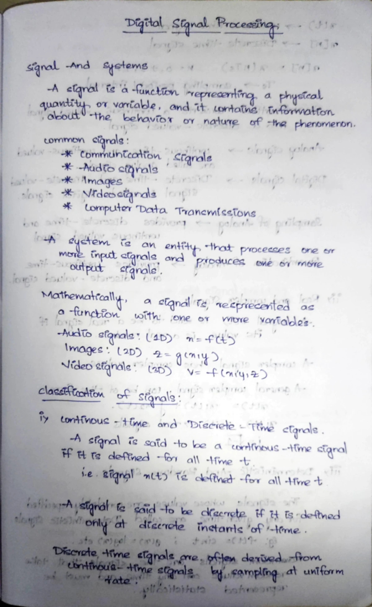 DSP Module 1 - same as title - CLASS NOTES. CONTINUOUS TIME SYSTEMS ...