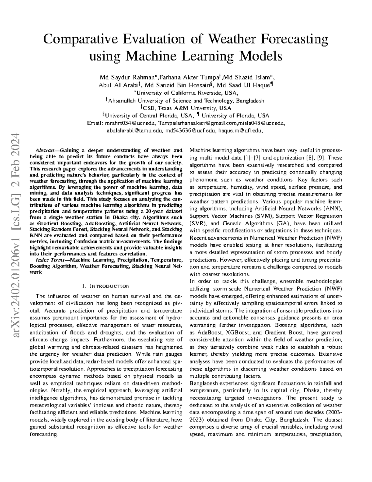 CSE 2402: Comparative Evaluation of ML Models for Weather Forecasting ...