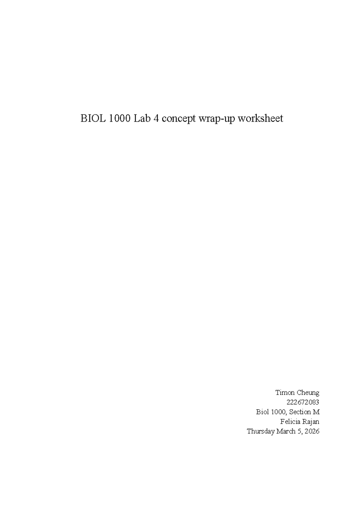 BIOL 1000 Lab 4 Concept Wrap-Up: PCR and DNA Extraction - Studocu