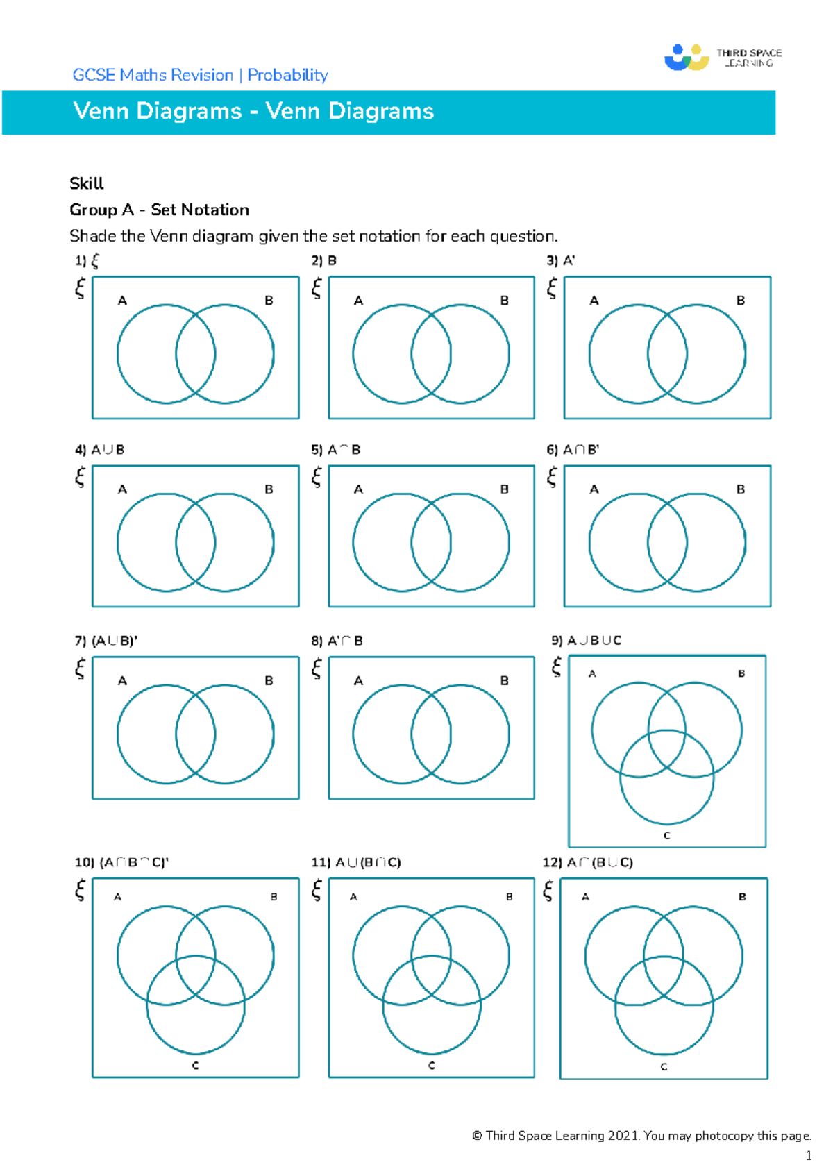 GCSE Maths Revision: Probability & Venn Diagrams Worksheet - Studocu