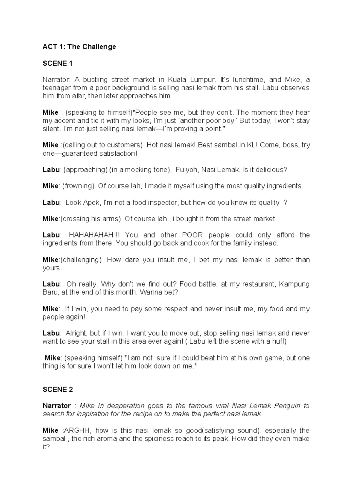 ELC 101: Nasi Lemak Showdown - A Dramatic Script on Identity and Pride ...