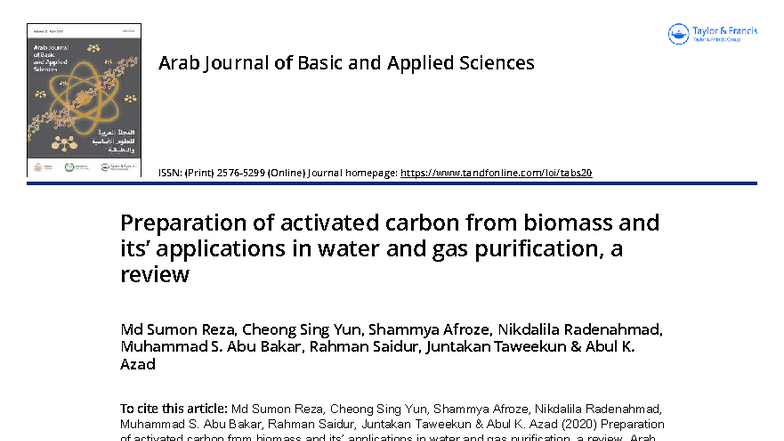 Preparation of Activated Carbon from Biomass: A Review on Water & Gas ...