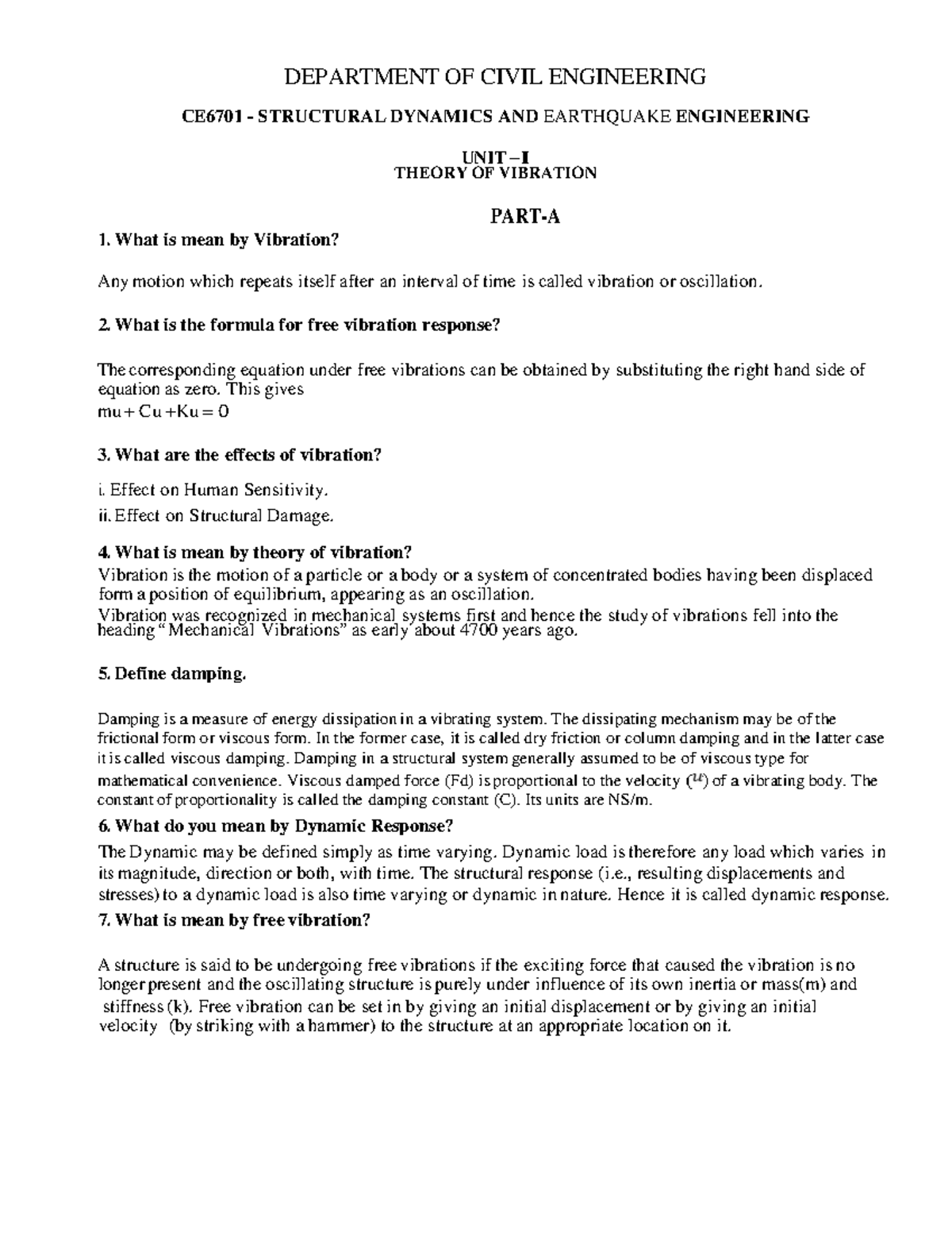 2 marks EQ - nil - DEPARTMENT OF CIVIL ENGINEERING CE6701 - STRUCTURAL ...