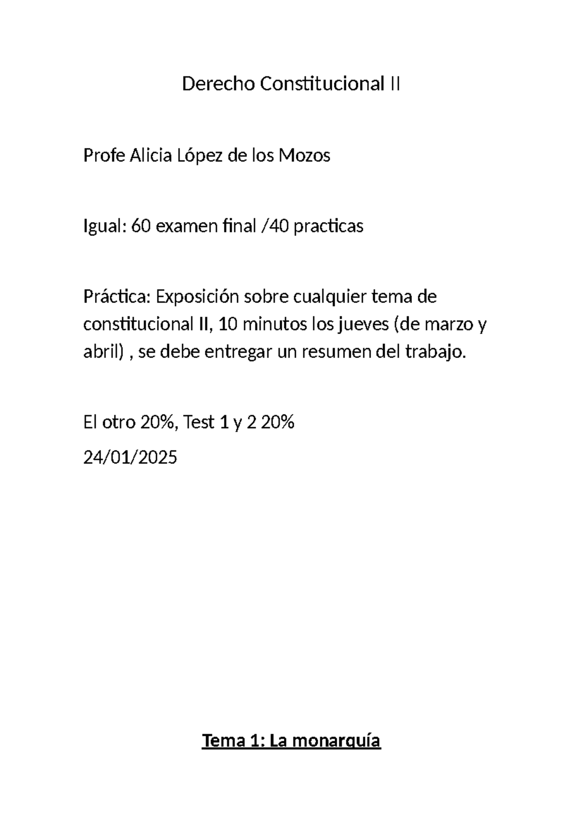 Derecho Constitucional II - Examen Final: La Monarquía y Cortes ...