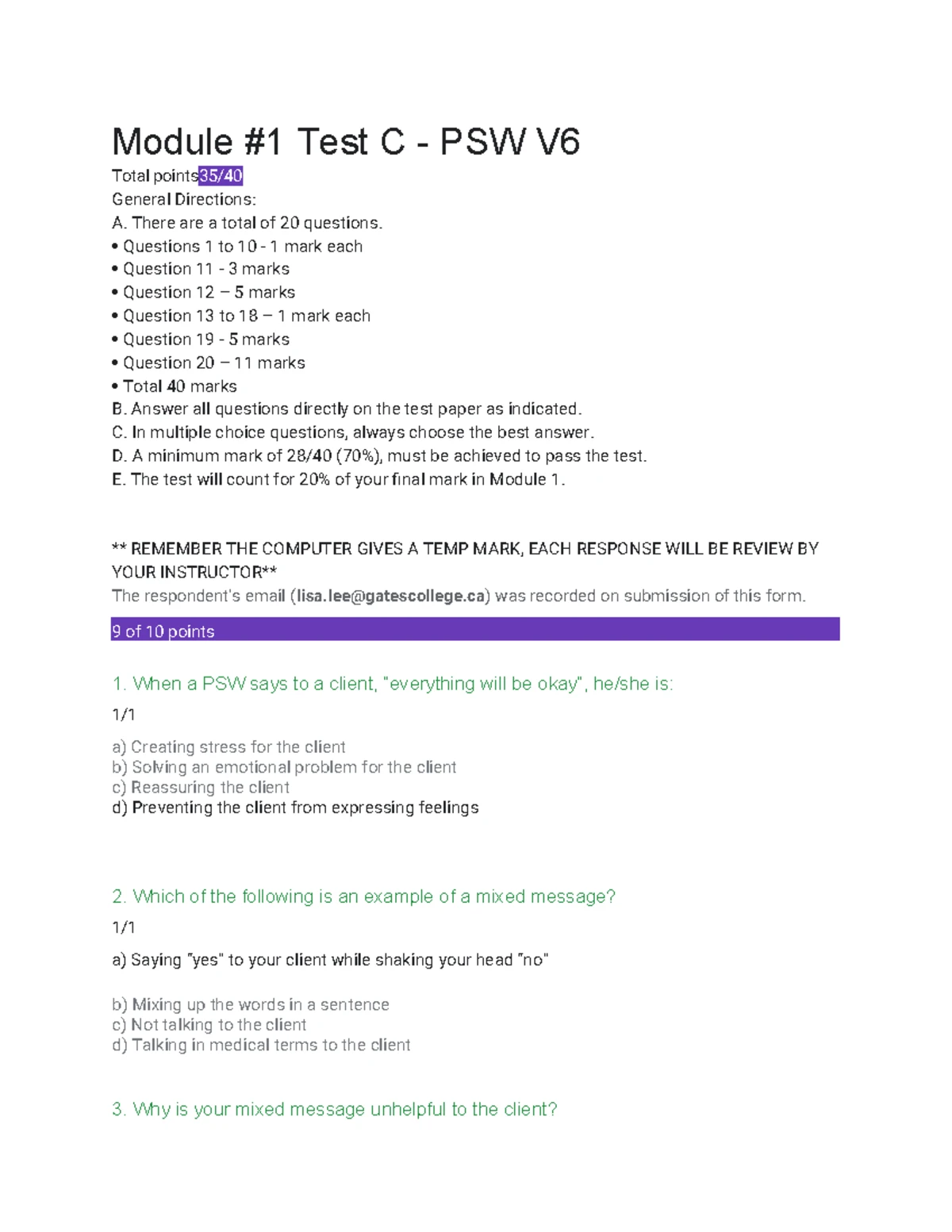 Module 10 - Test - Module 10 – Assisting with Medications Answers 1 ...
