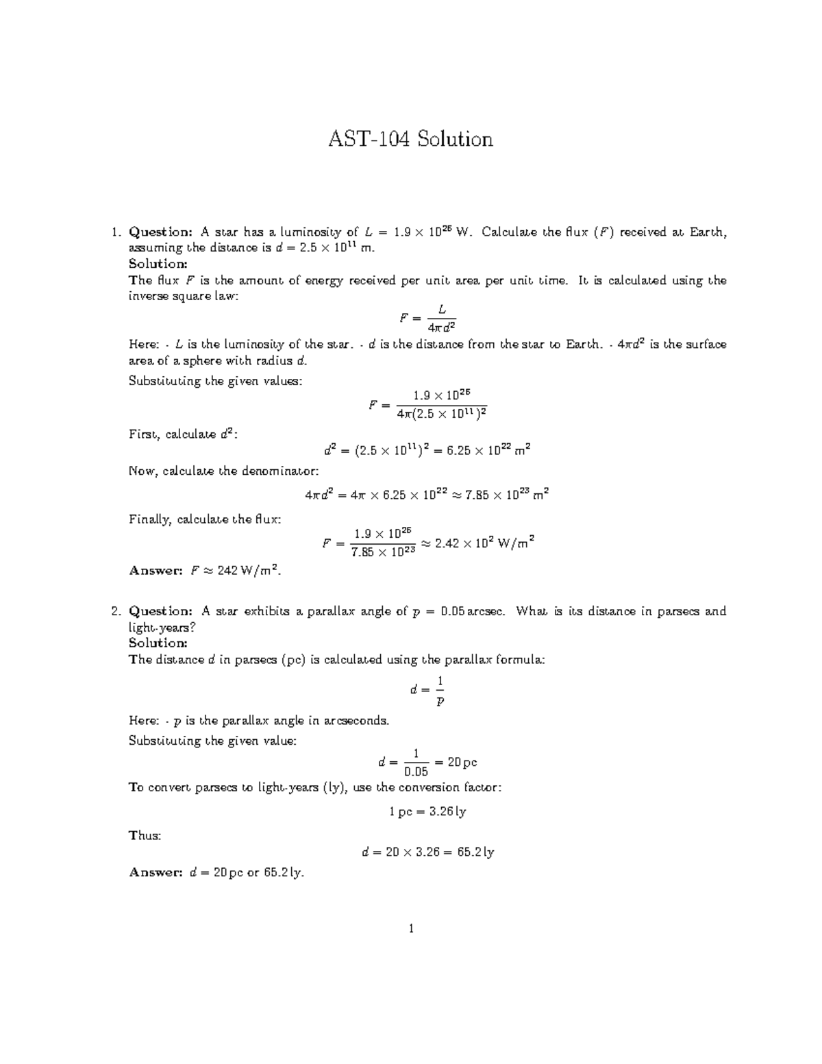 Solutions Problem Set - practice questions - AST-104 Solution Question ...