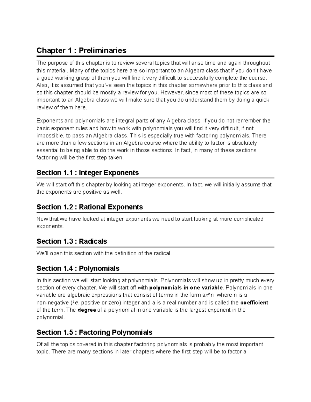 Chapter 1 Preliminaries - Chapter 1 : Preliminaries The purpose of this ...