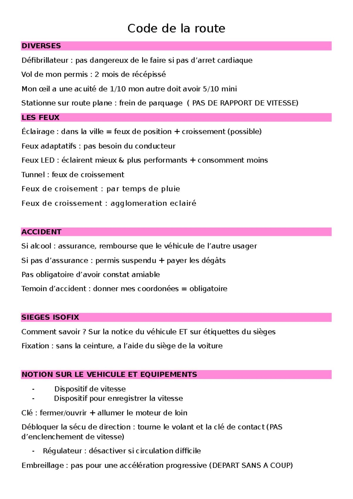 Code de la Route - Notes Diverses et Règlementations Routières - Studocu