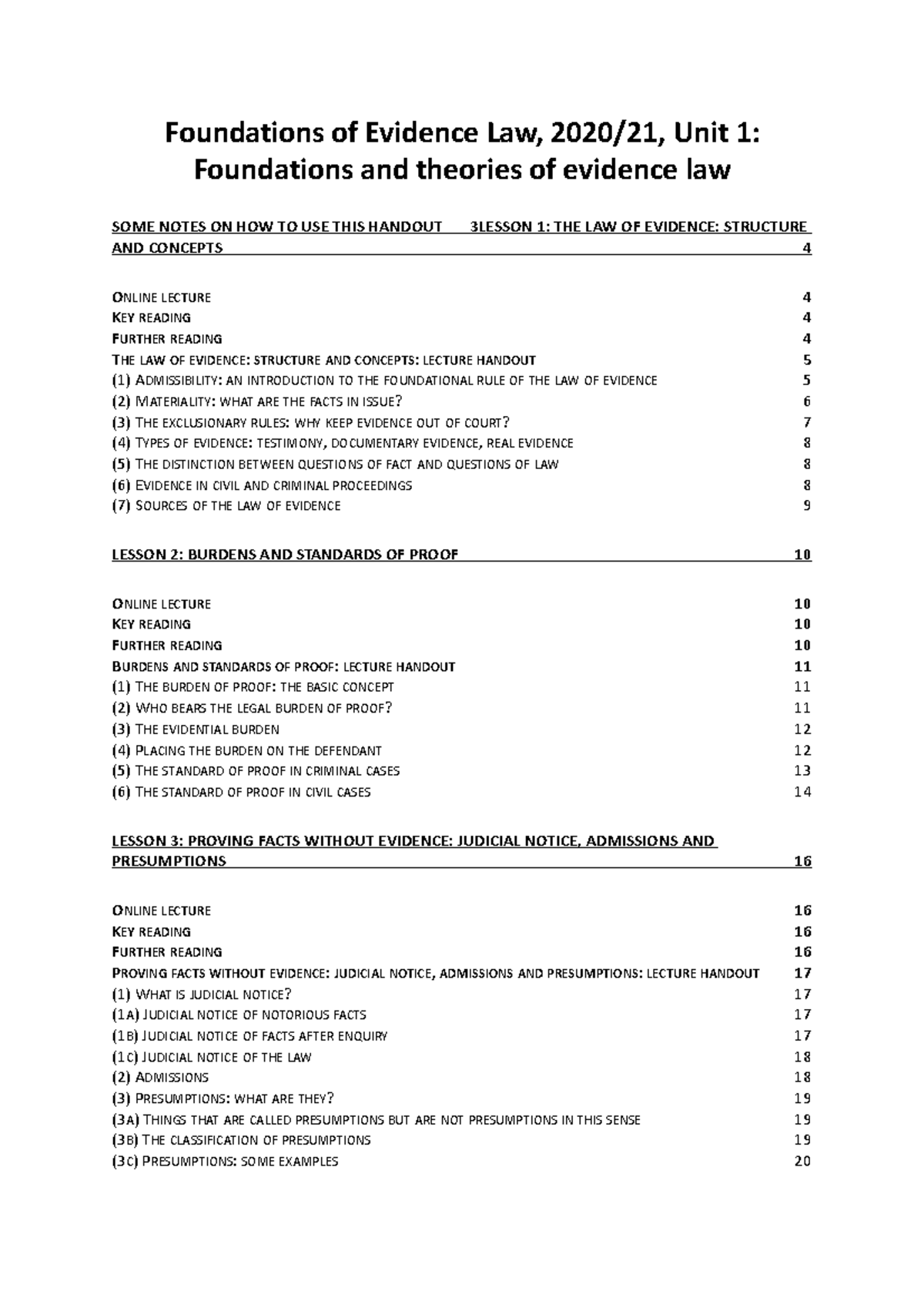 Foundations of Evidence Law: Lecture Notes (2020/21) - Studocu