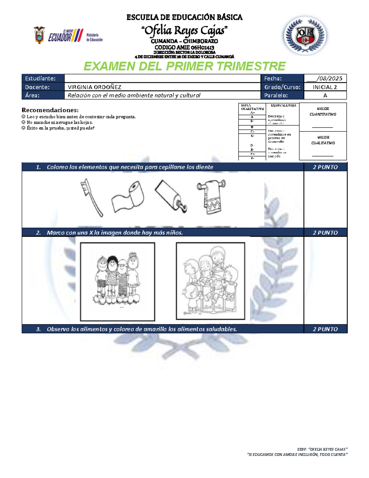 Examen del Primer Trimestre - EEBP Reyes Cumanda 06H01413 - Studocu