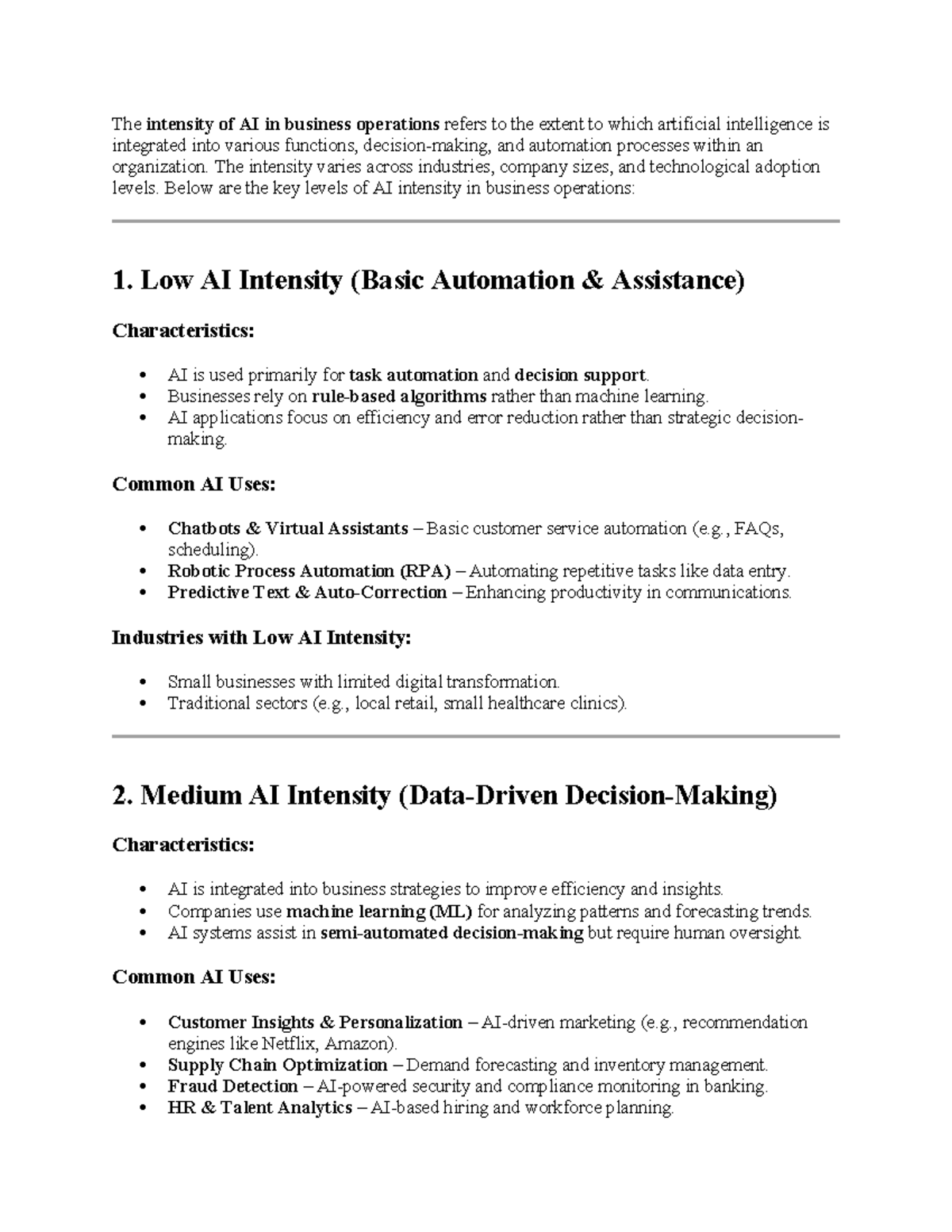 AI Intensity Levels in Business Operations: Integration Insights - Studocu
