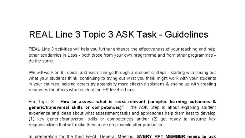 REAL Line 3 Topic 3: ASK Task Guidelines for Effective Assessment - Studocu