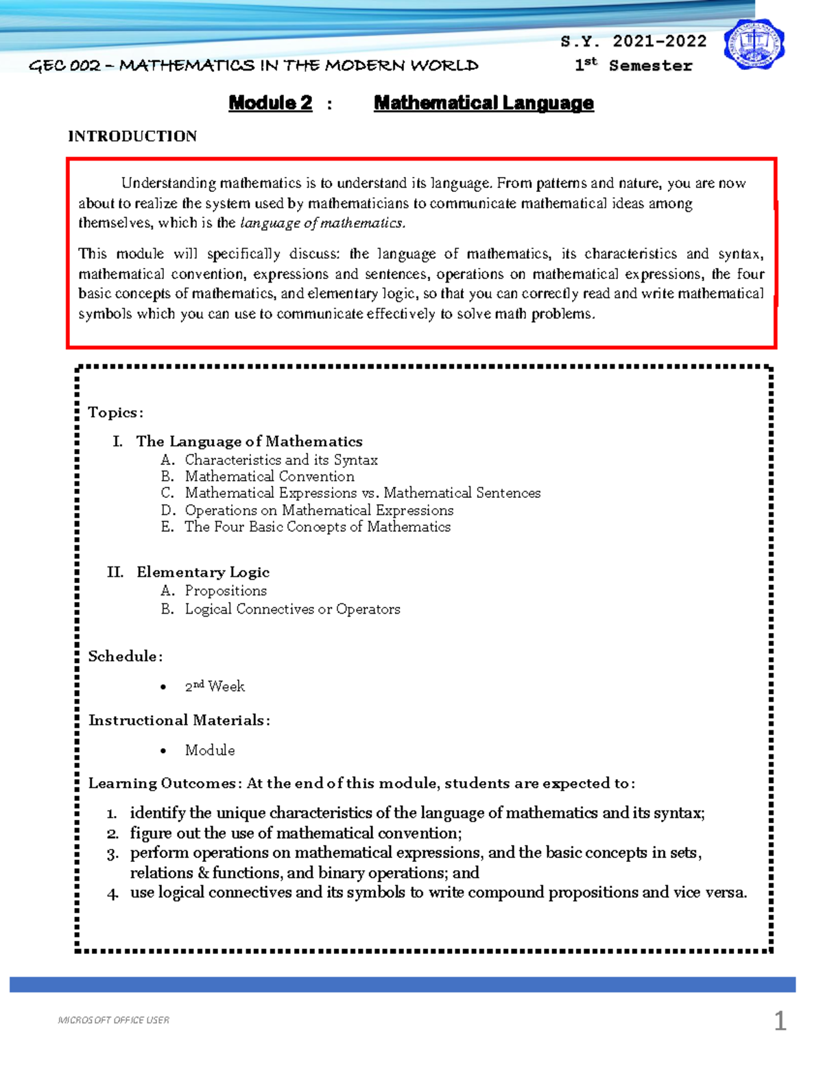 GEC 002 Mathematics IN THE Modern World - GEC 002 – MATHEMATICS IN THE ...