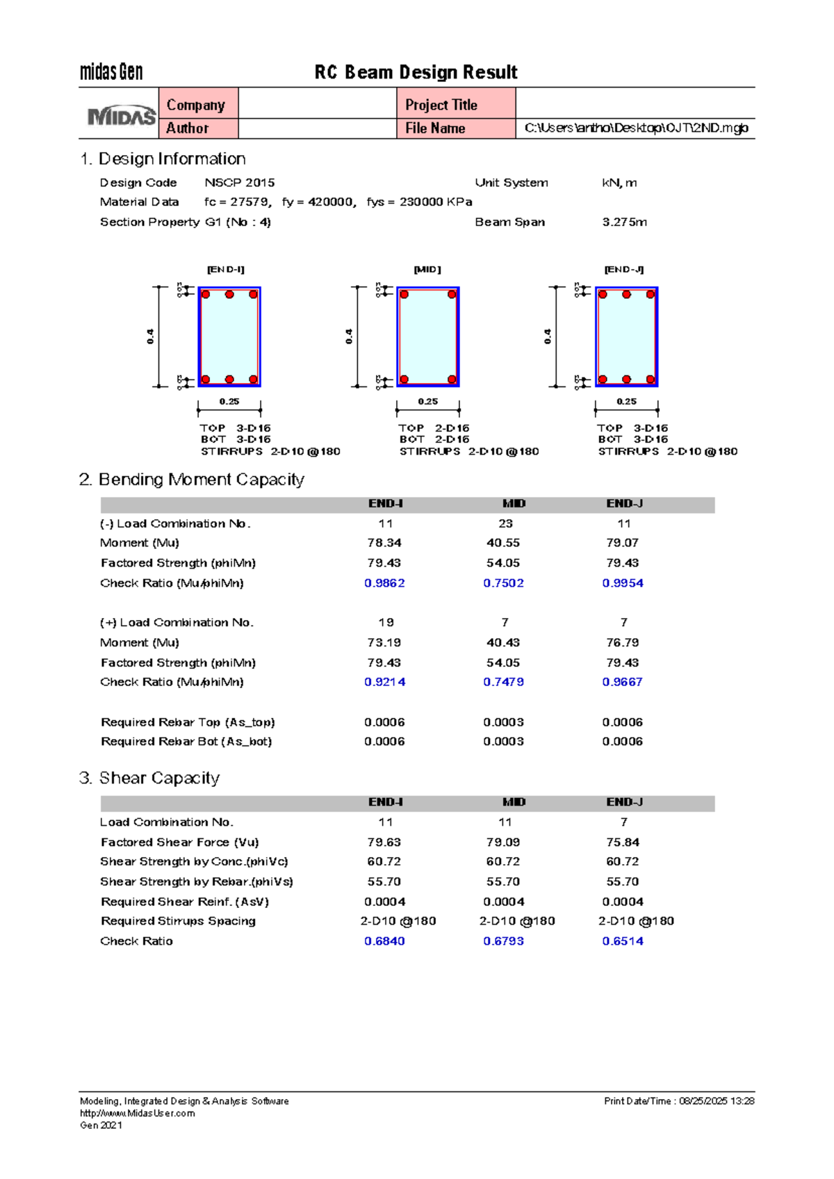 Midas Gen RC Beam Design Results - Company Project Report - Studocu
