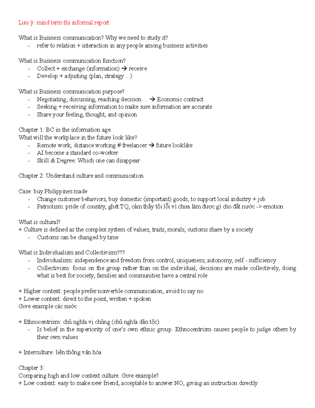 TACN2: Midterm Notes on Business Communication and Culture - Studocu