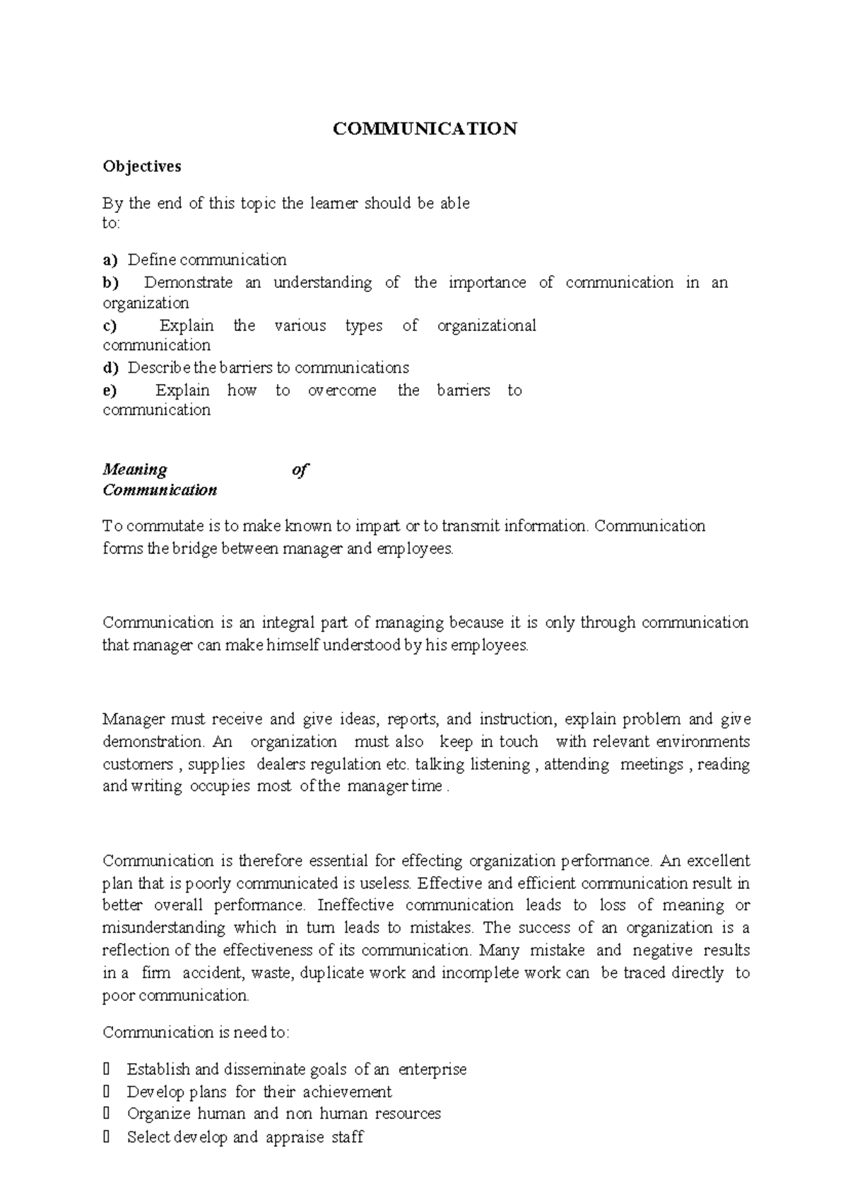 Communication - REVISION NOTES - COMMUNICATION Objectives By the end of ...