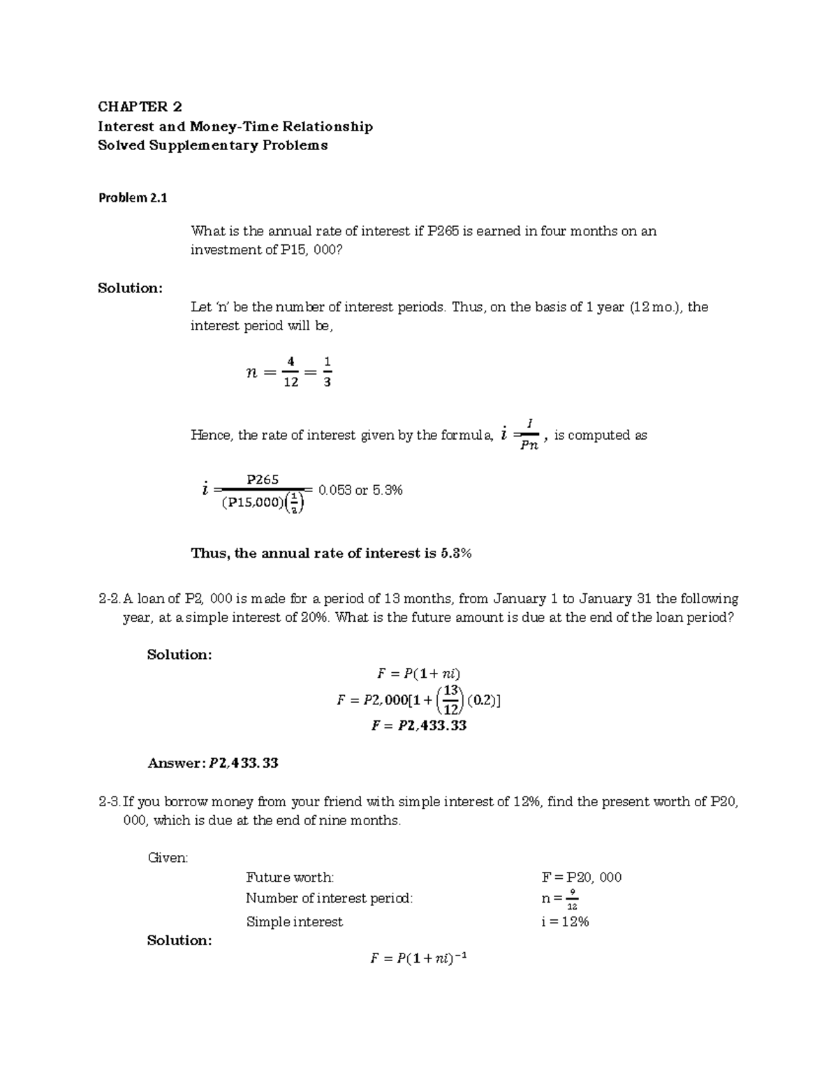 CHAPTER 2: Interest & Relationship Solved Problems (Engg. Econ.) - Studocu