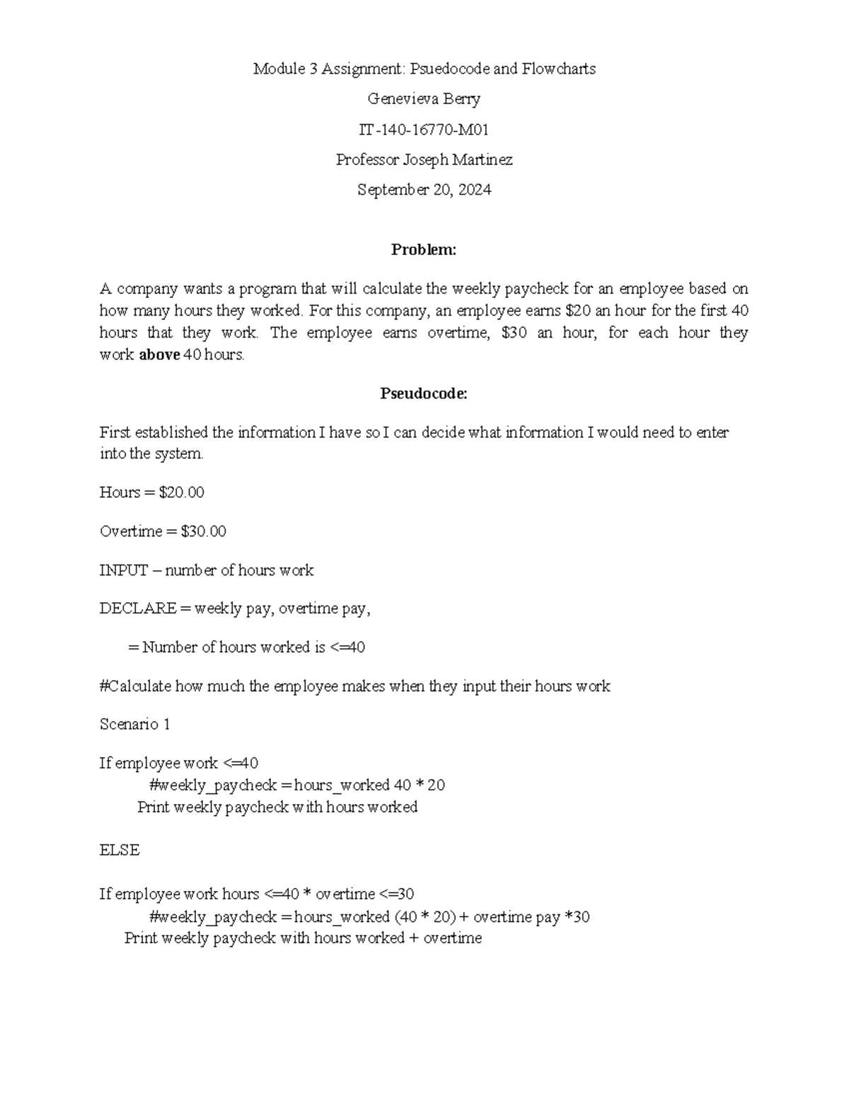 IT-140-16770-M: Module 3 Assignment on Pseudocode & Flowcharts - Studocu